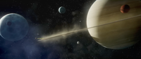 Saturn, a gas giant in the Sol system.