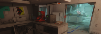 An authorization terminal inside the tick-infested building in Perimeter.