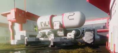 A NuCaloric harvester in a charging station at Maintenance in Dire Marsh.